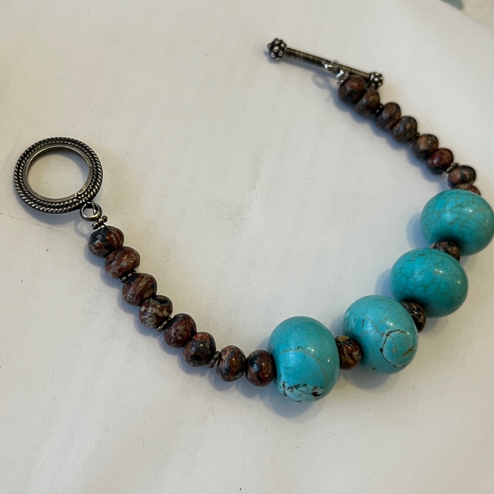 Vintage Southwestern Chunky Turquoise & Jasper Beaded Toggle Bracelet